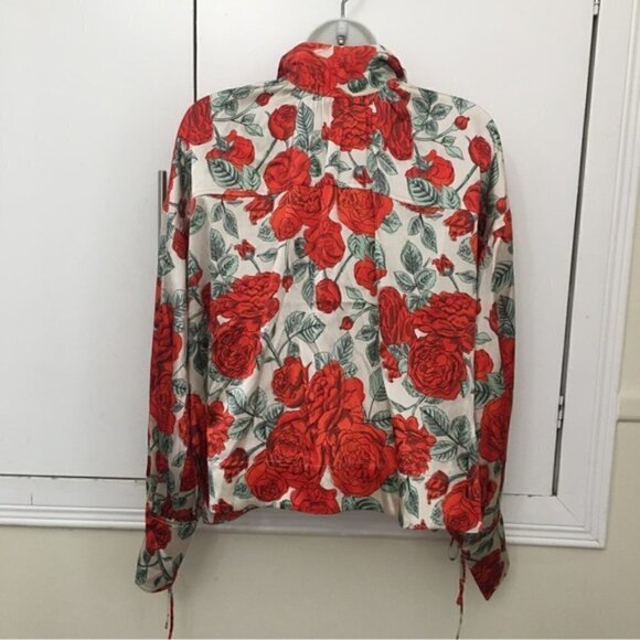Ganni Rose Print Oversized Tie-Neck Stretch-Silk Blouse - Picture 7 of 15